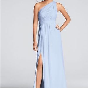 Long one-shoulder crinkle chiffon bridesmaid dress